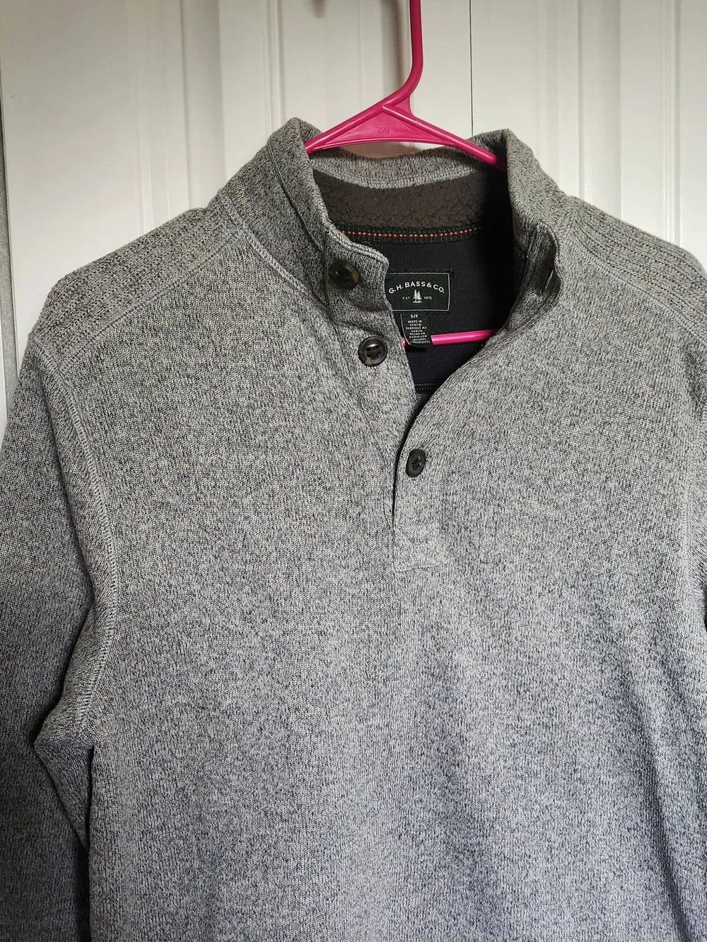 G.H. Bass & Co Gray Marl Quarter Button Pullover Textured Knit Exterior Size S